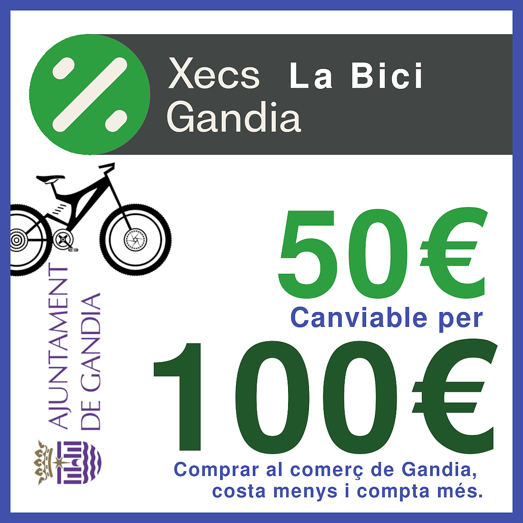 Bono de compra de 50€ canviable als comerços de Gandia - La Bici