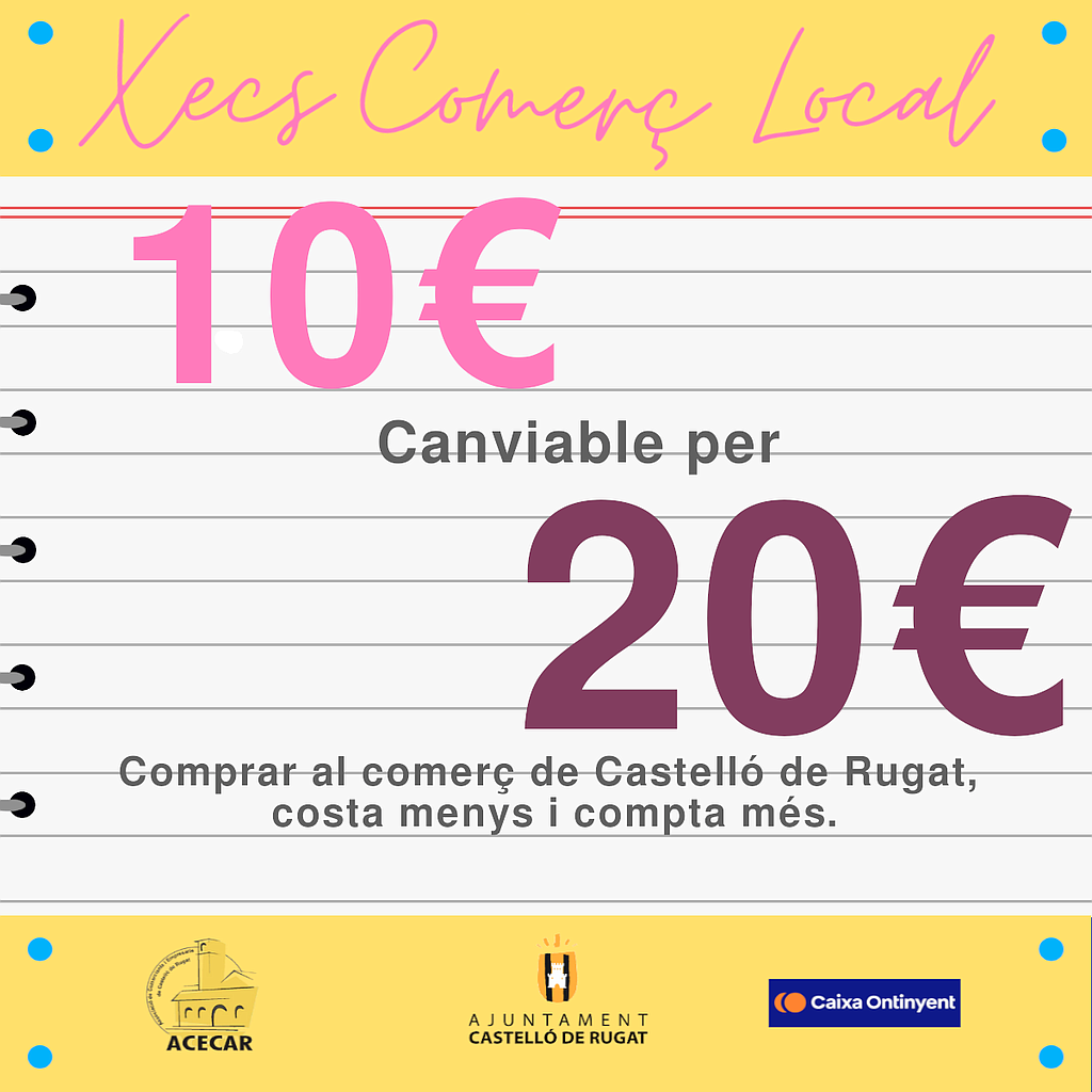 Bo de compra de 10€ canviables als comerços de Castelló de Rugat