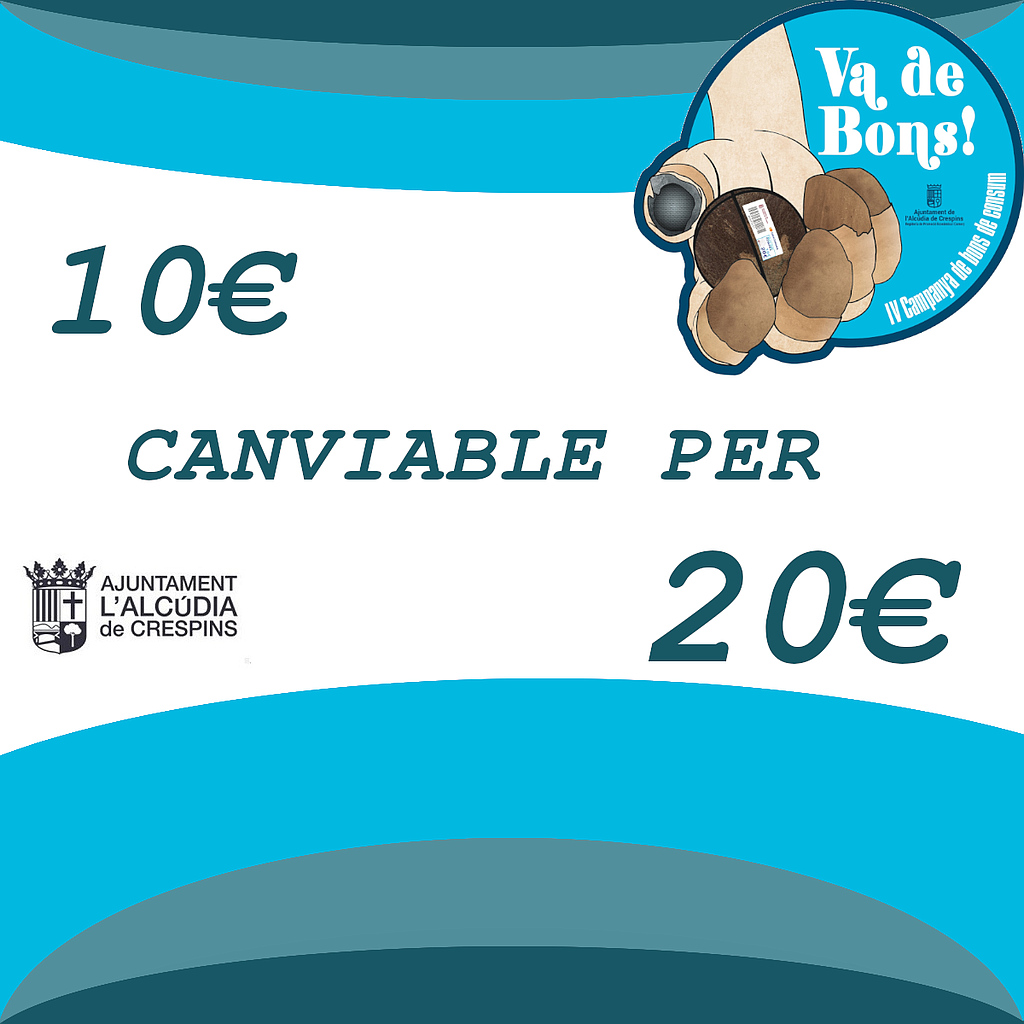 Bo de compra de 10€ canviable als comerços de L'Alcudia de Crespins